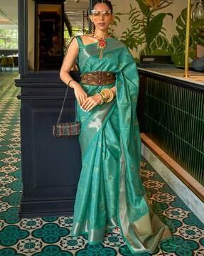 floral woven saree with contrast zari border