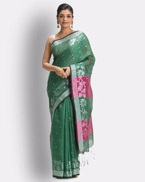 floral woven saree with tassels