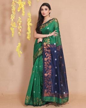 floral woven saree with tassels