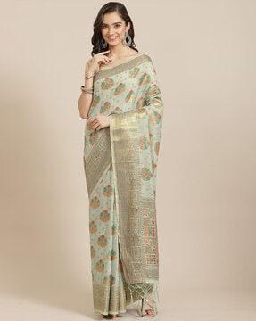 floral woven saree with tassels