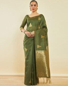 floral woven saree with tassels