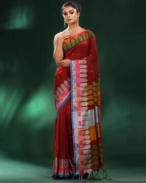 floral woven saree with unstitched blouse piece