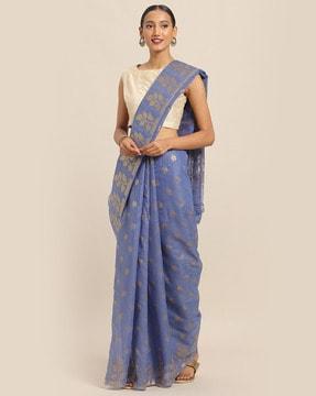 floral woven saree with unstitched blouse piece