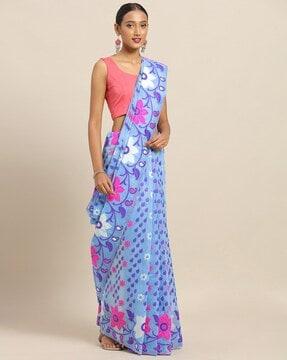 floral woven saree with unstitched blouse piece