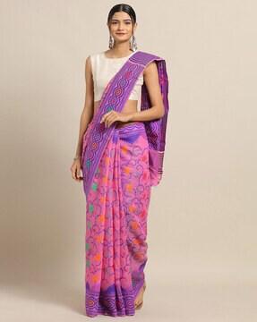 floral woven saree with unstitched blouse piece