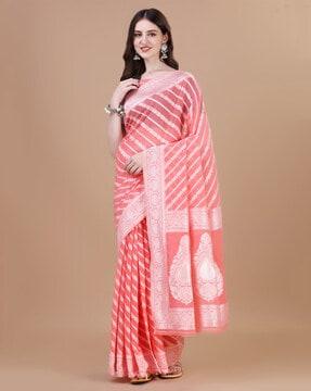 floral woven saree with unstitched blouse piece