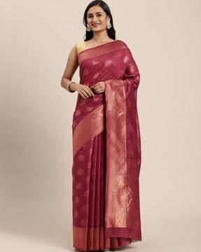 floral woven saree with zari border