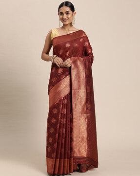 floral woven saree with zari border