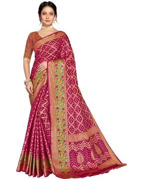 floral woven saree with zari border