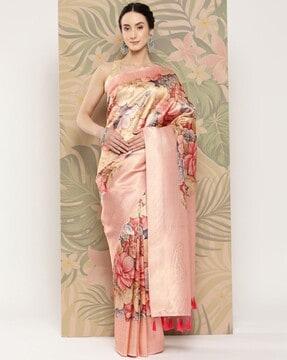 floral woven saree with zari border