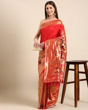 floral woven saree with zari border