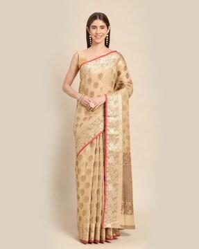 floral woven saree with zari border