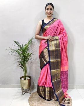 floral woven saree with zari border