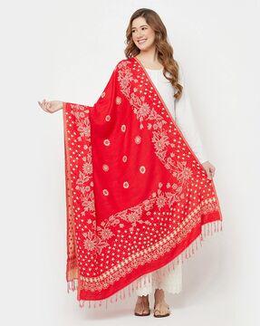 floral-woven shawl with fringes