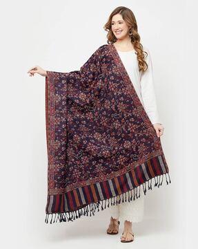 floral-woven shawl with fringes