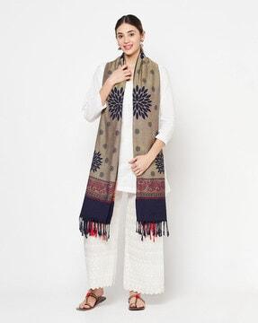 floral woven shawl with tassels