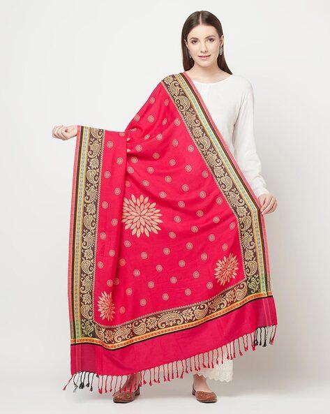 floral woven shawl with tassels