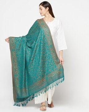 floral woven shawl with tassels