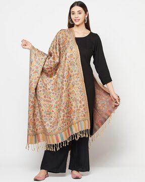 floral woven shawl with tassels