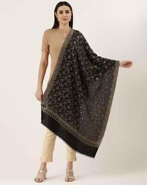 floral woven shawl with tassels