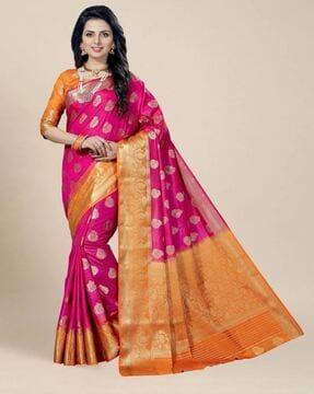 floral woven silk saree with zari border