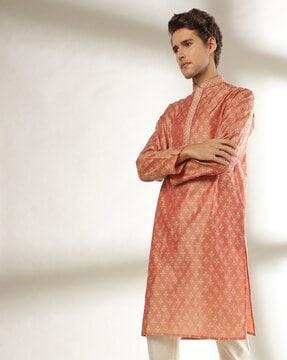 floral woven slim fit kurta