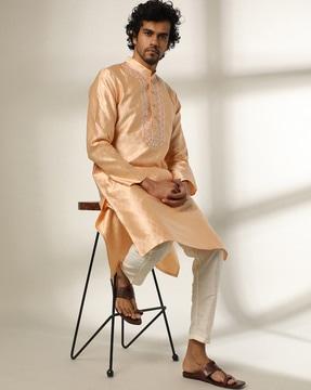 floral woven slim fit kurta