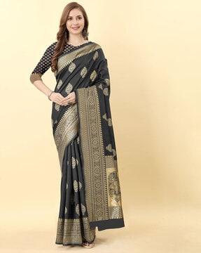 floral woven soft silk saree