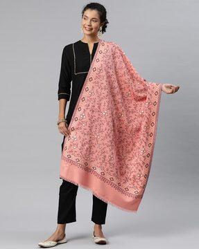 floral woven stole with tasseled border