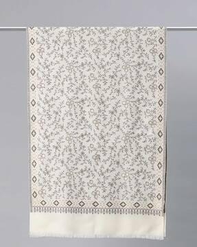 floral woven stole with tasseled border