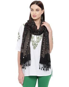 floral woven stole with tassels