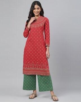 floral woven straight kurta & palazzos set