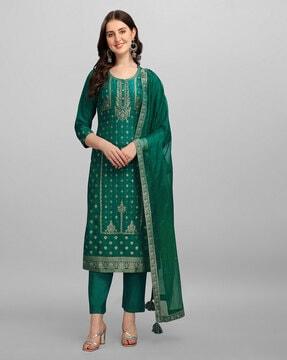 floral woven straight kurta with pants & dupatta