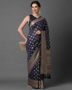 floral woven traditional saree with tassels