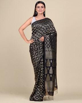 floral woven traditional saree with tassels
