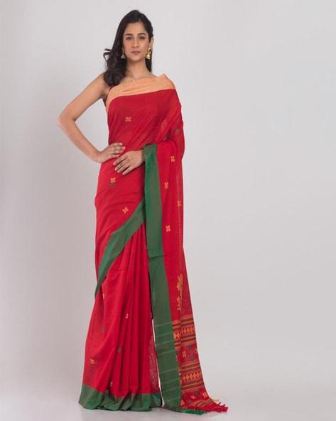 floral woven traditional saree with tassels