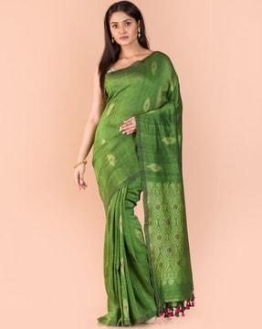 floral woven traditional saree with tassels