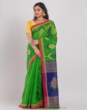 floral woven traditional saree with tassels