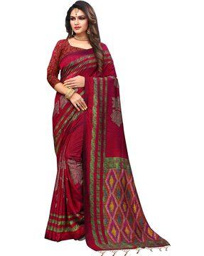 floral woven traditional saree with tassels