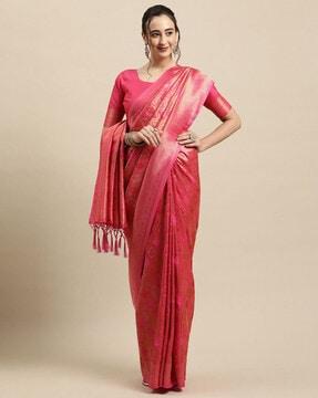 floral woven traditional saree with tassels