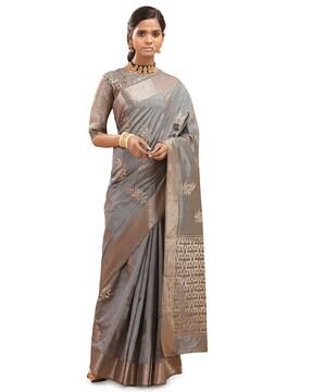 floral woven traditional saree with zari border