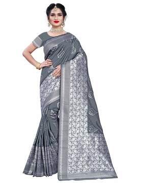 floral woven traditional saree with zari border