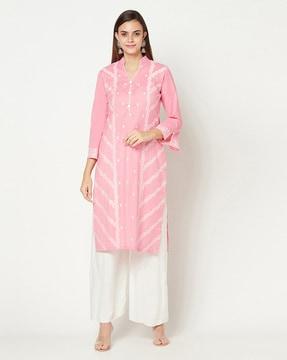 floral woven v-neck straight kurta