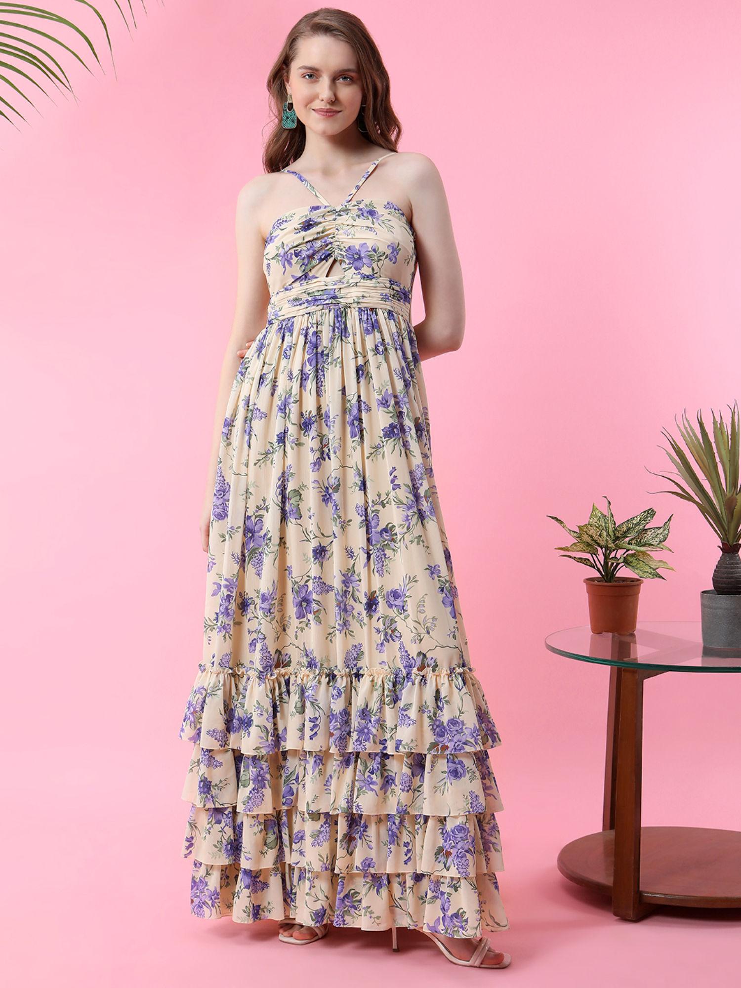 floral yellow maxi length dress
