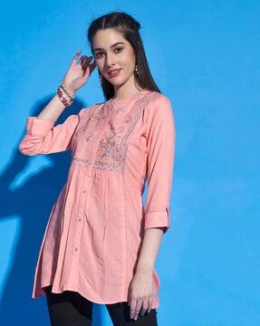 floral yoke embroidered tunic