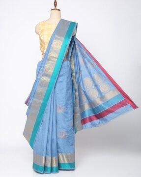 floral zari-embroidered saree with contrast border