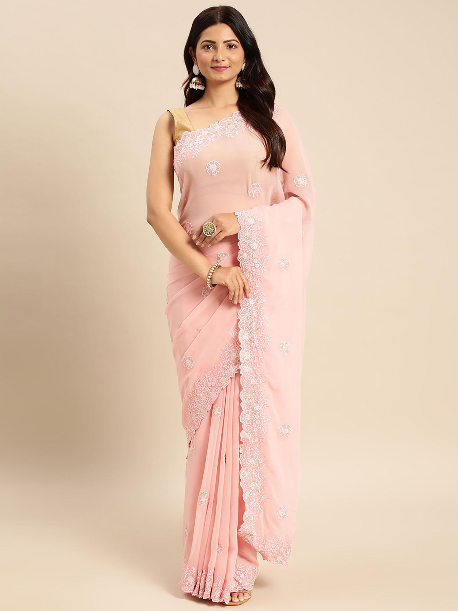 floral zari pure georgette saree with unstitched blouse