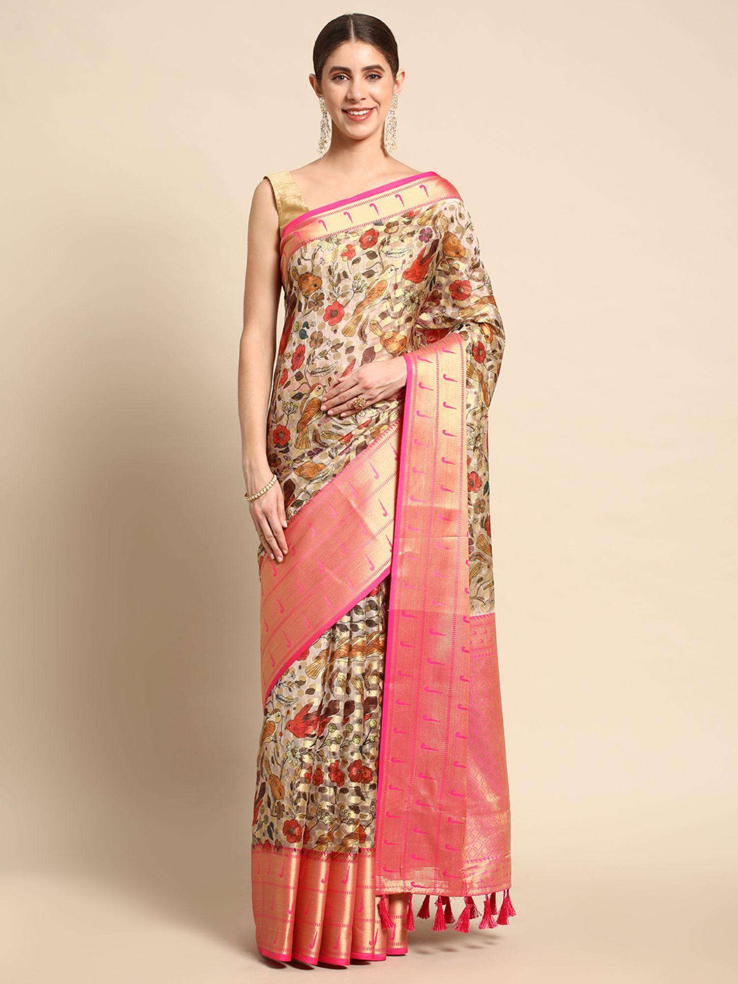 floral zari woven design organza banarasi saree with unstitched blouse