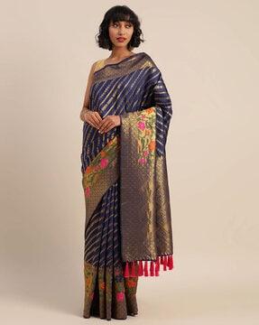 floral zari woven saree with tassels & unstitched blouse piece