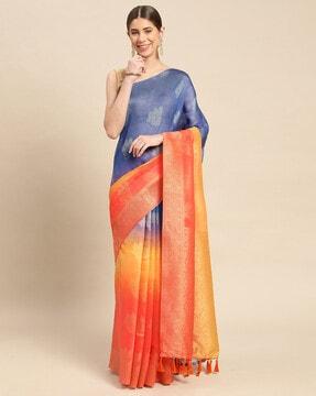 floral zari woven saree with tassels & unstitched blouse piece